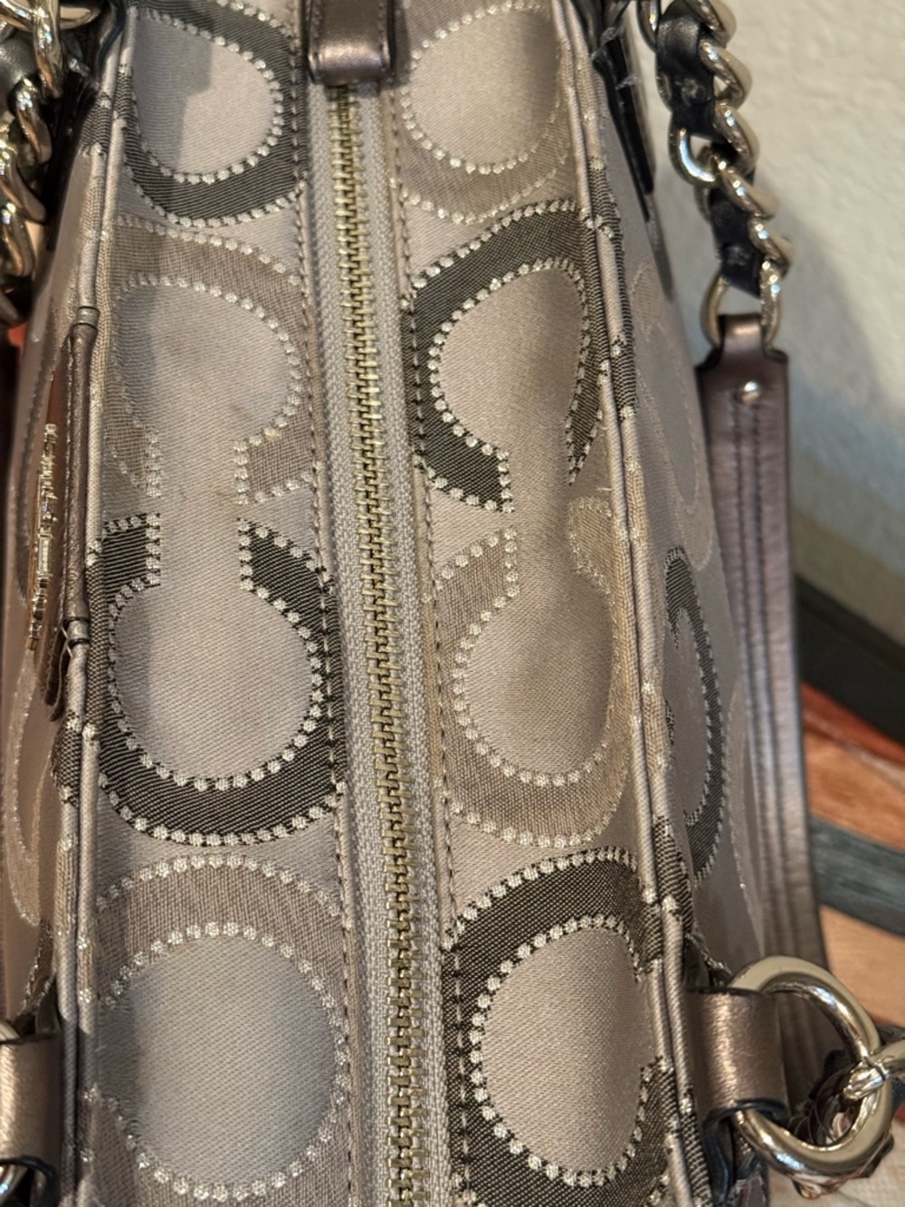Coach Madison Op Art Sateen Tote in Gray/Silver - Picture 13 of 13